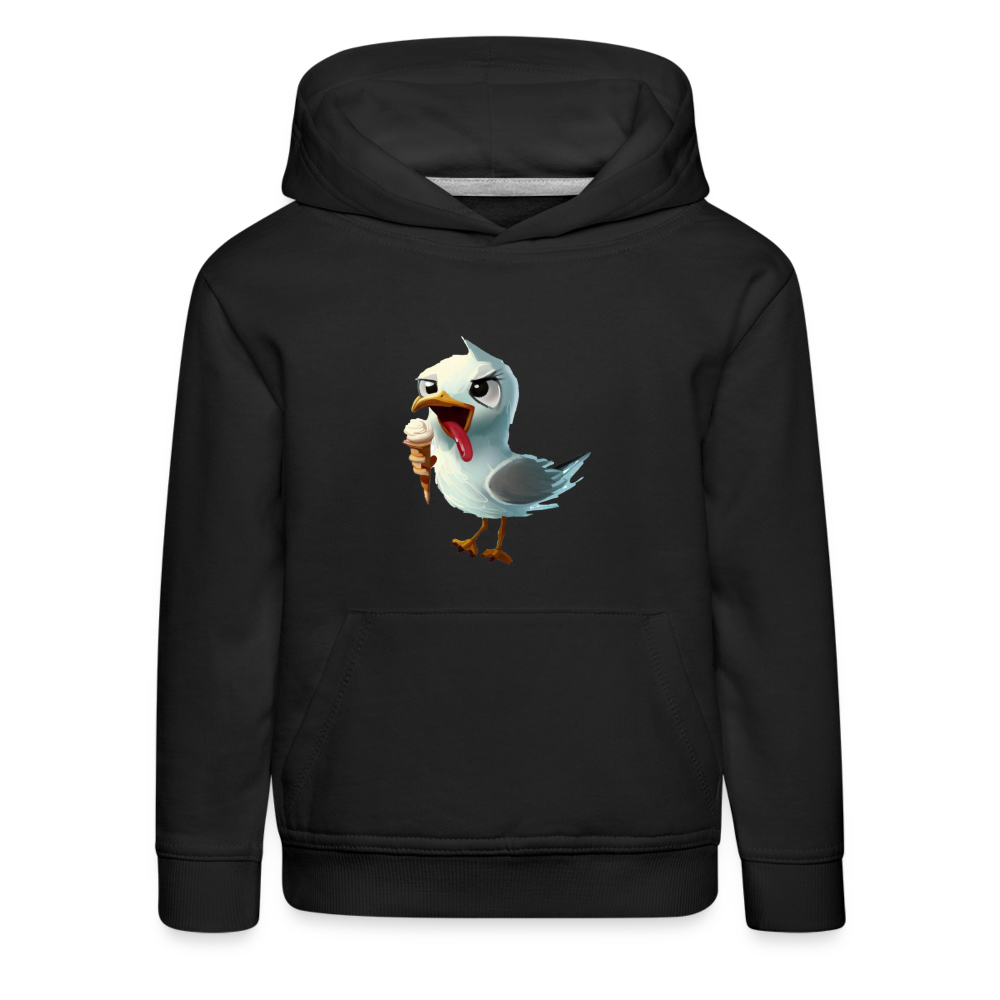 Kinder Premium Hoodie -  Freche Möwe - Schwarz